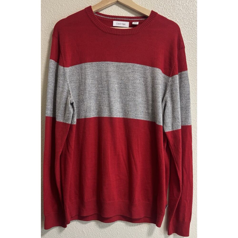 Merino Wool European Yard Men’s Size XL Sweater Red Gray Crew Neck Calvin Klein